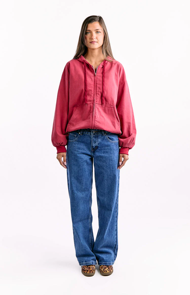 Tate Washed Red Oversized Hooded Jacket