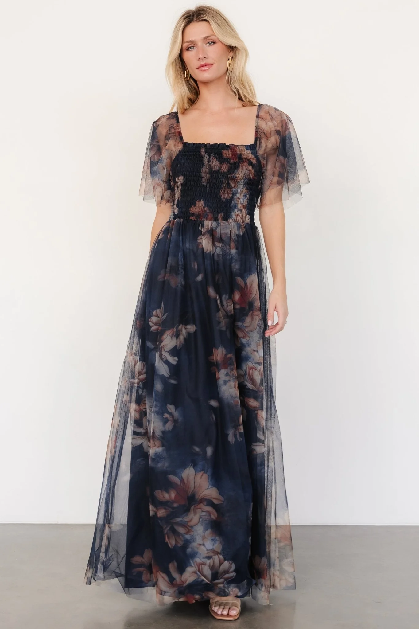 Cassandra Tulle Maxi Dress | Dark Blue Floral