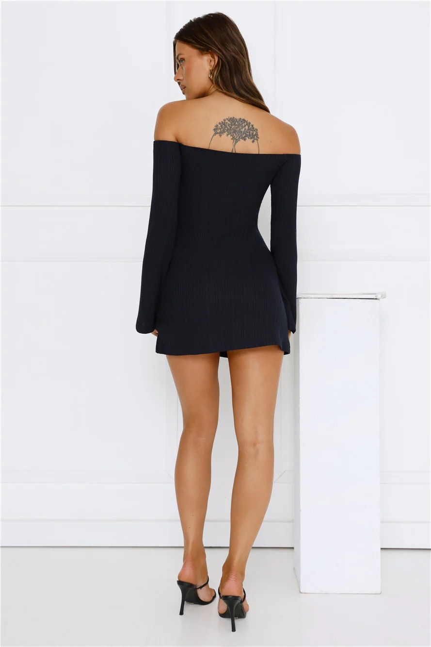 Falling Light Ribbed Long Sleeve Mini Dress Navy