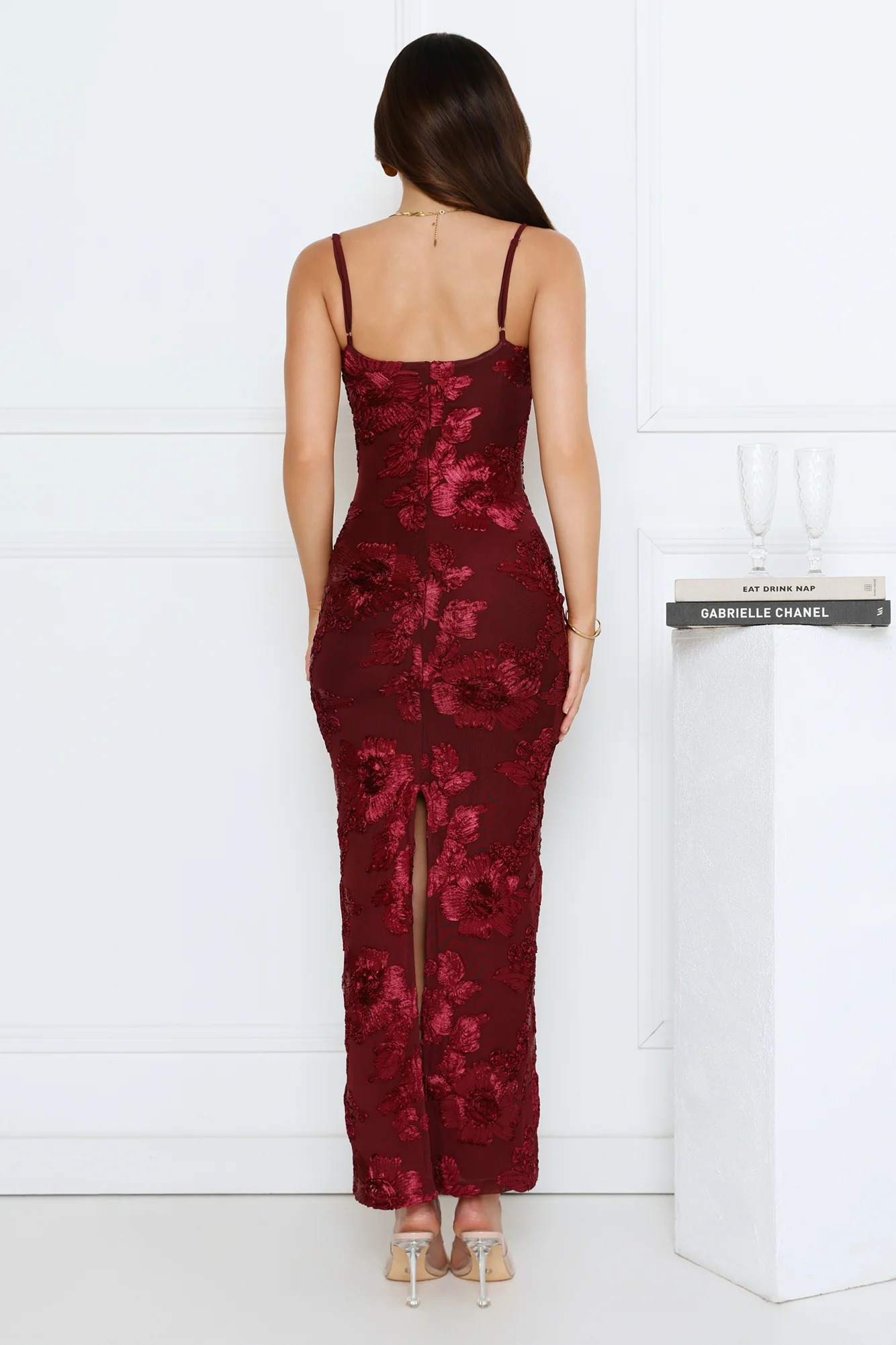 Celestial Luxe Mesh Maxi Dress Burgundy