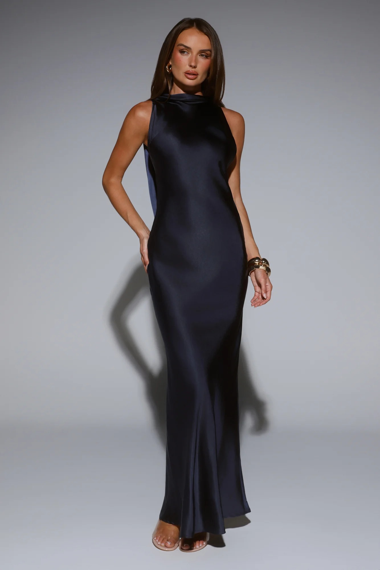 Silken Solstice Satin Maxi Dress Navy