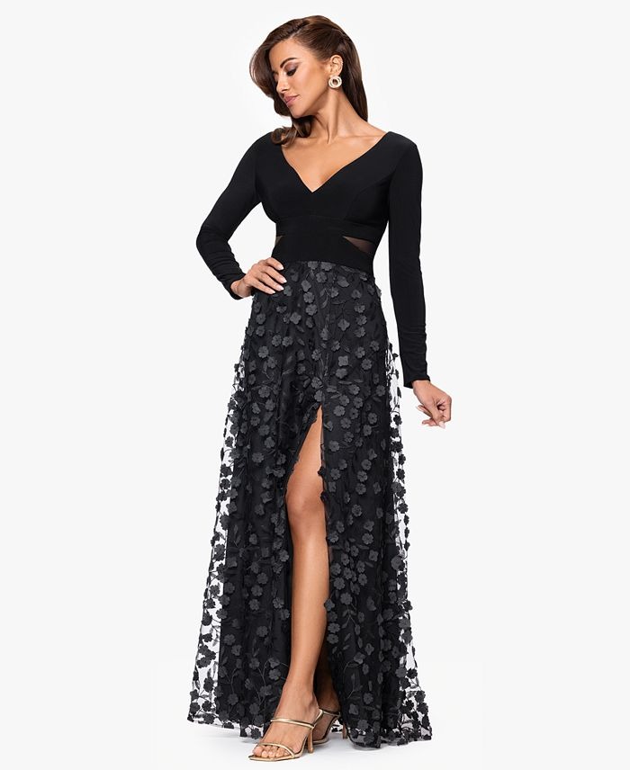 XSCAPE Women's Long Sleeve V-Neck Dress