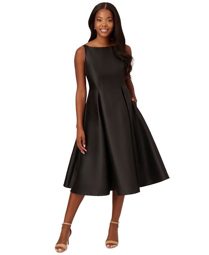 Adrianna Papell Women's Boat-Neck Fit & Flare Midi Dress
