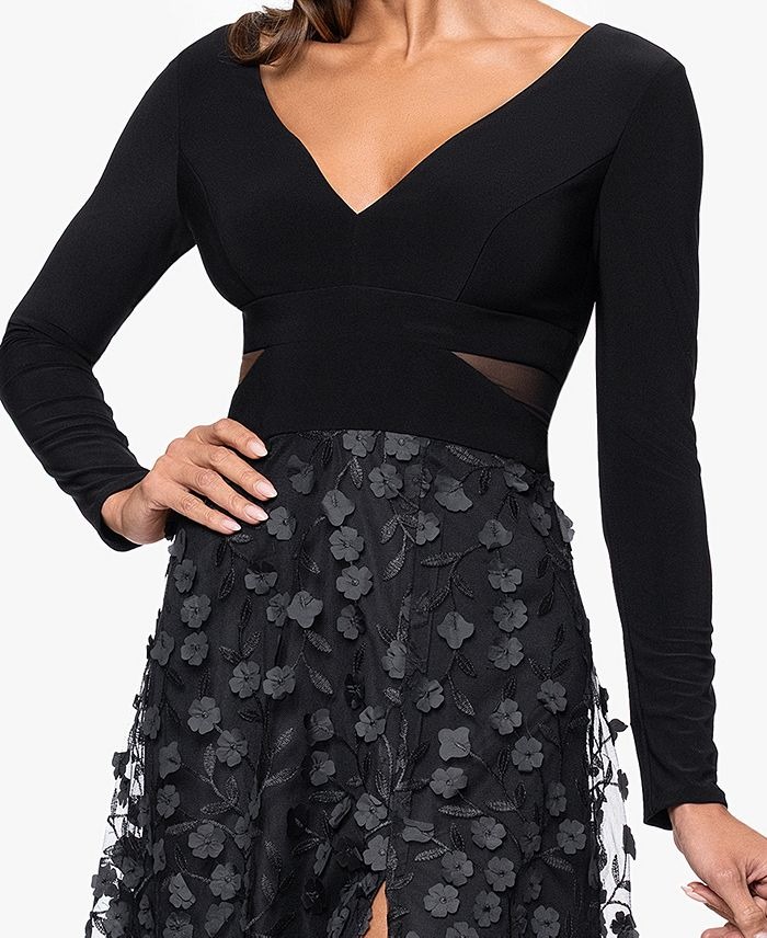 XSCAPE Women's Long Sleeve V-Neck Dress