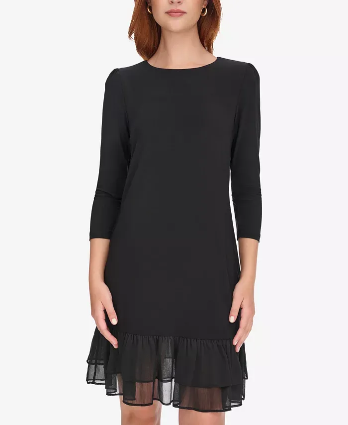 Tommy Hilfiger Women's Crewneck Ruffle Hem Dress