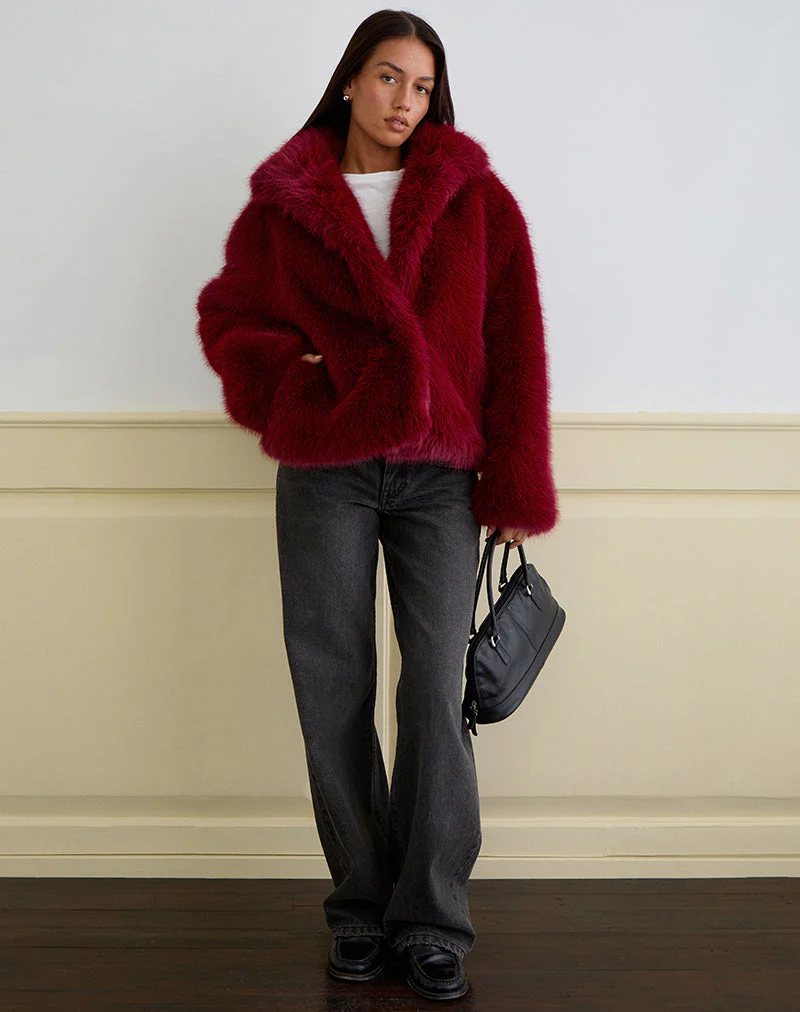 Joji Jacket in Faux Fur Cherry