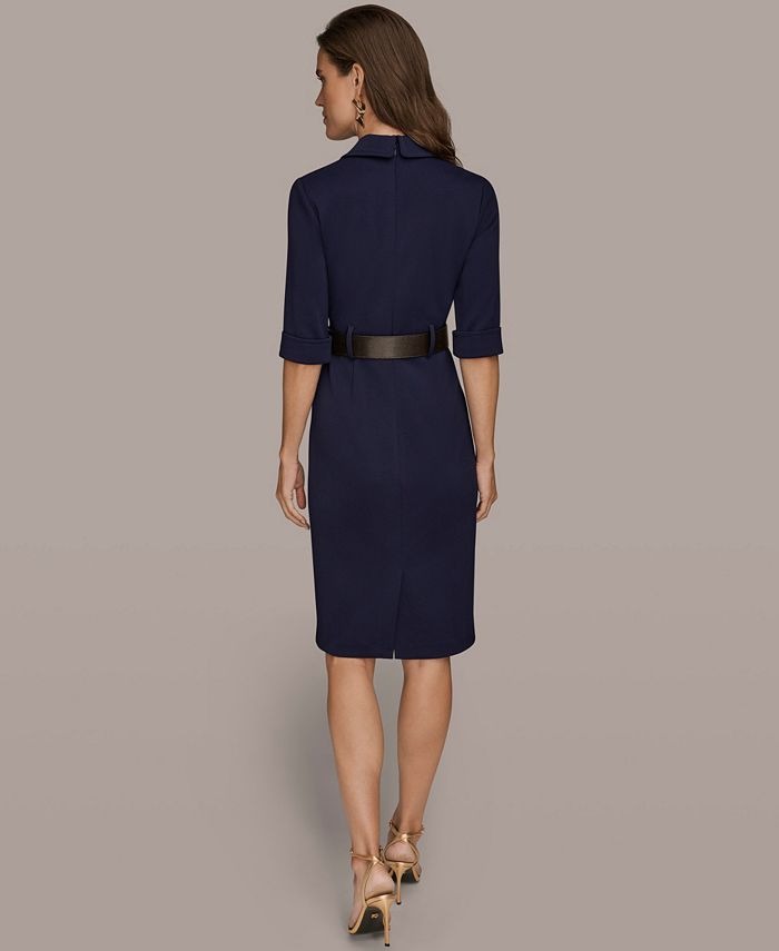 Donna Karan New York Women's 3/4-Sleeve Belted Sheath Dress