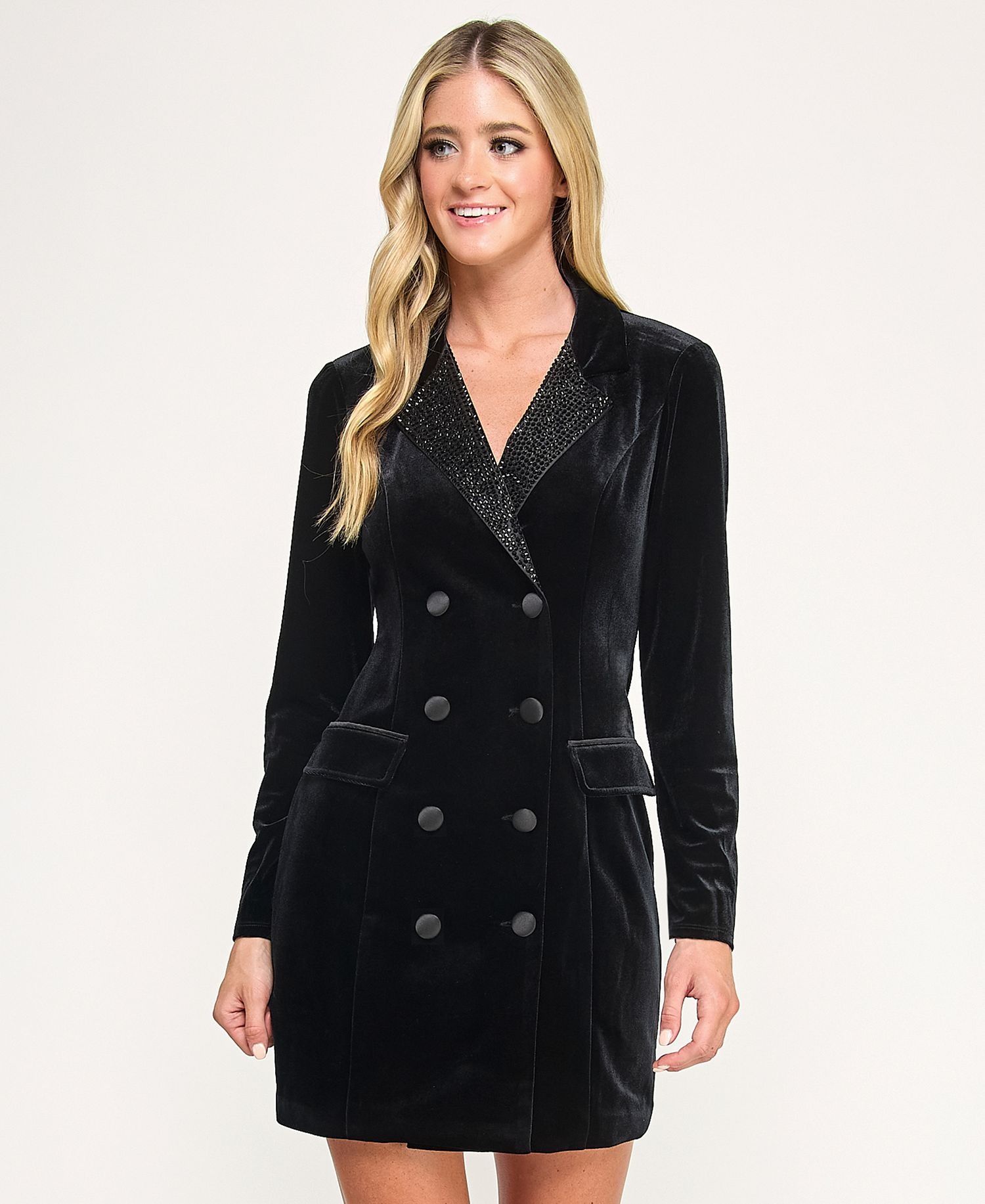 City Studios Women's Velvet Tuxedo Blazer Dress