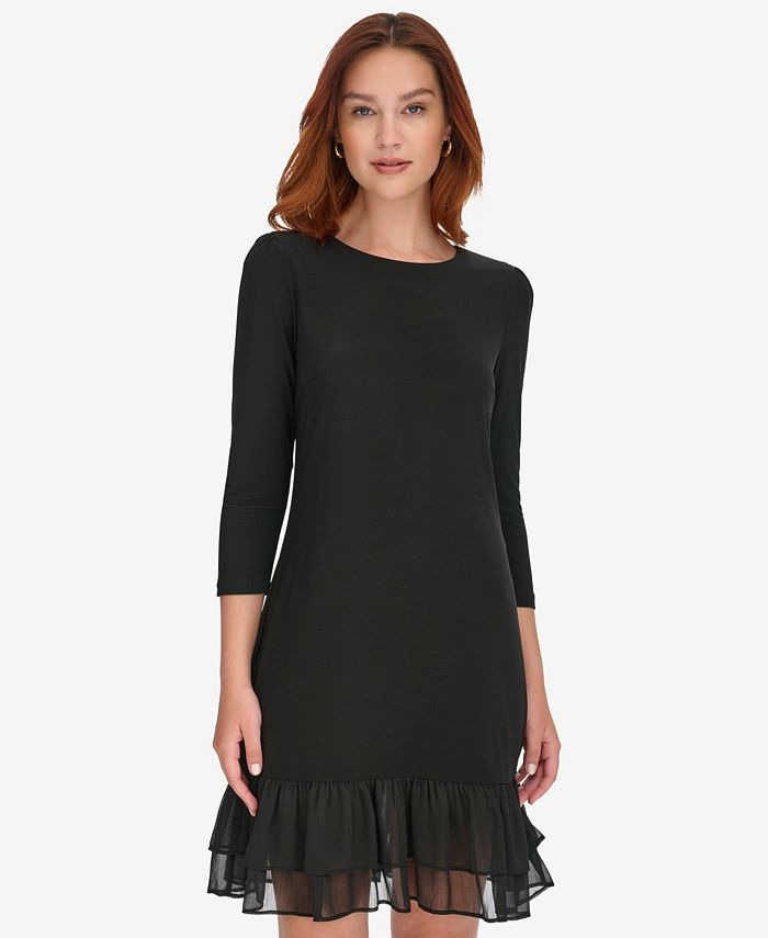 Tommy Hilfiger Women's Crewneck Ruffle Hem Dress