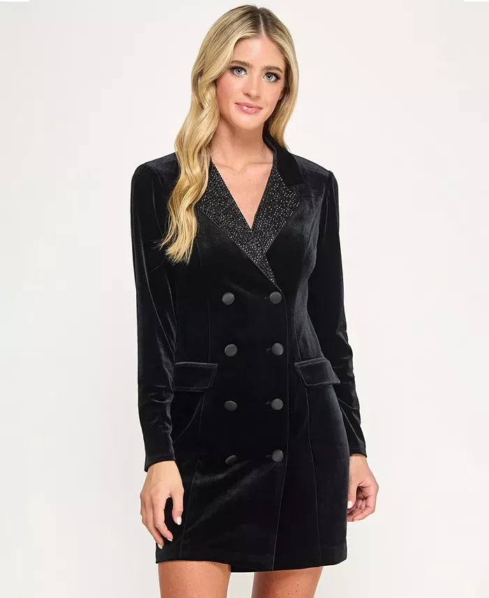 City Studios Women's Velvet Tuxedo Blazer Dress