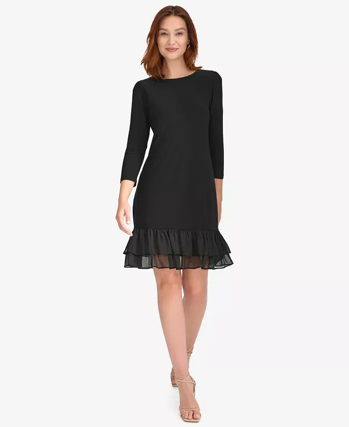 Tommy Hilfiger Women's Crewneck Ruffle Hem Dress