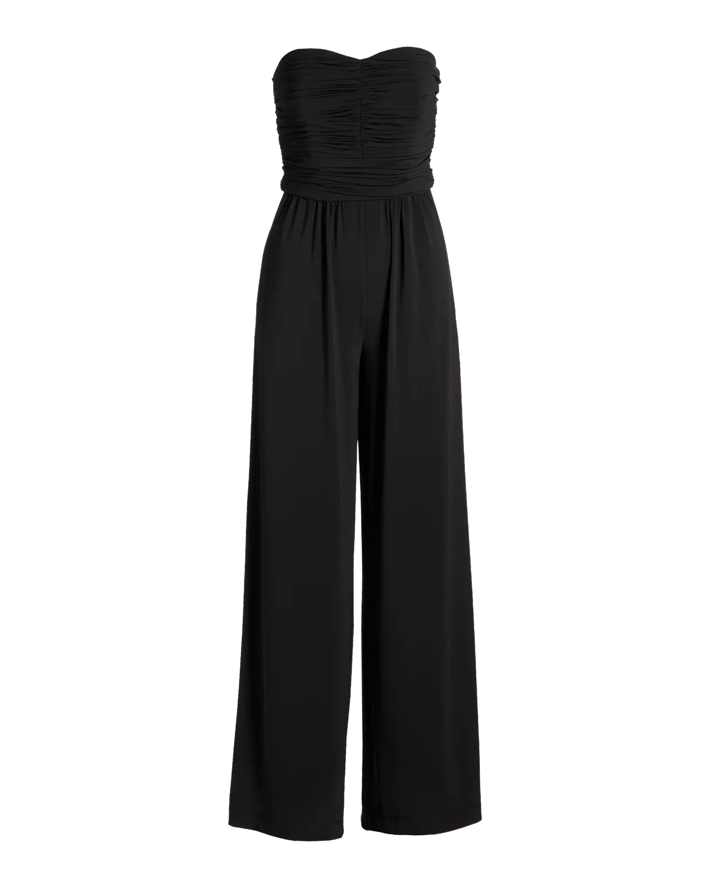 Strapless Ruched Wide Leg Knit Jumpsuit Black