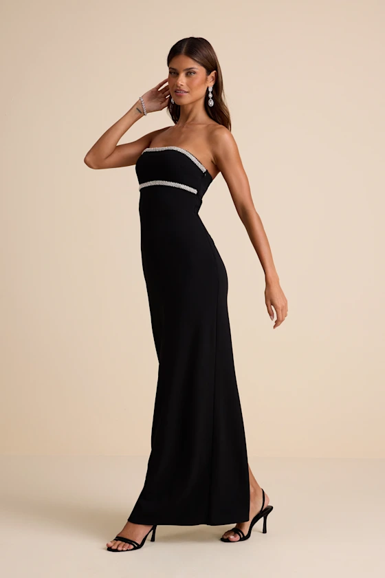 Kassine Black Rhinestone Cutout Strapless Maxi Dress