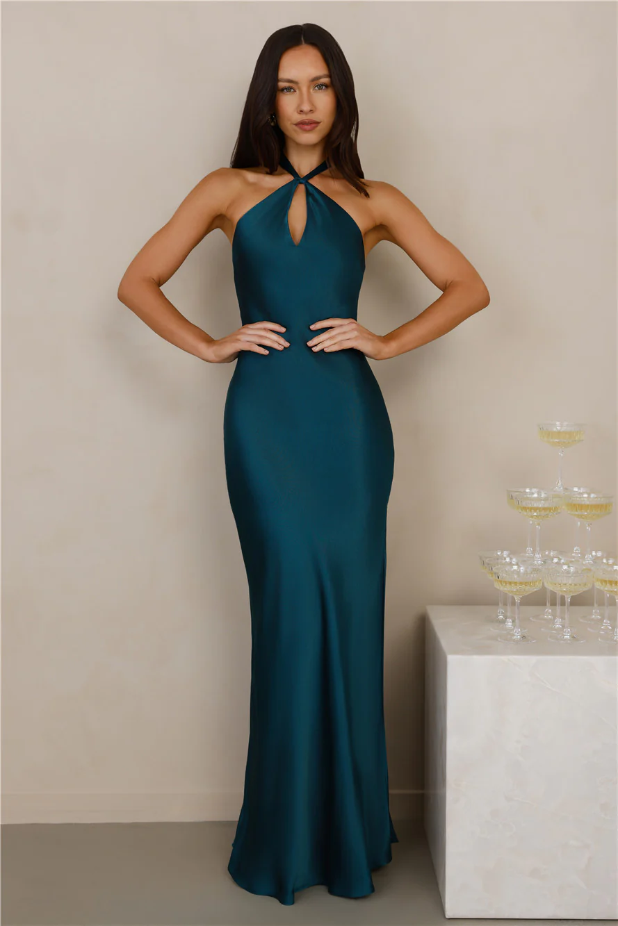The Delilah Satin Halter Maxi Dress Teal