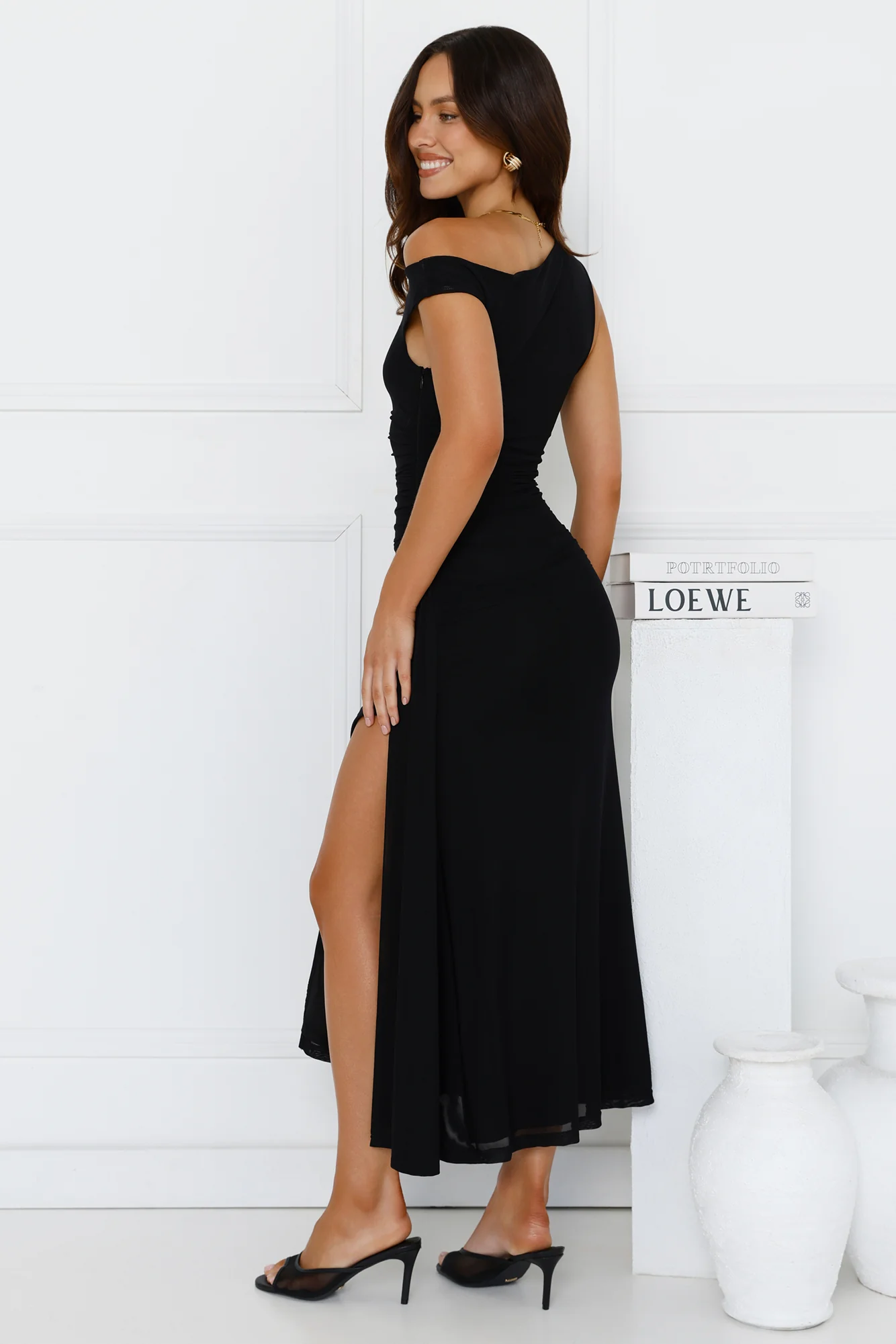 Moves With You Off Shoulder Mesh Maxi Dress Black