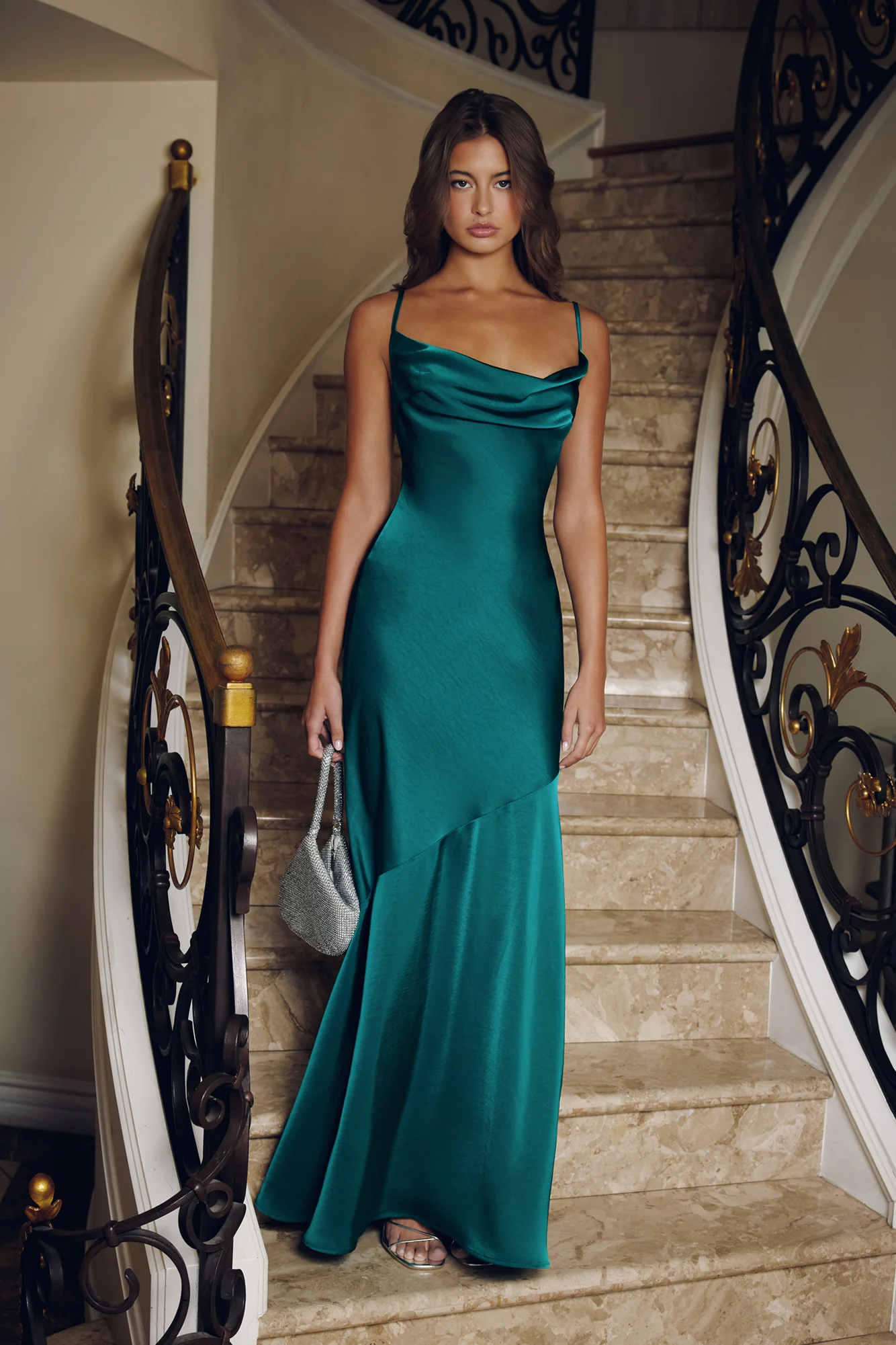 Brilliant Belle Satin Maxi Dress Green