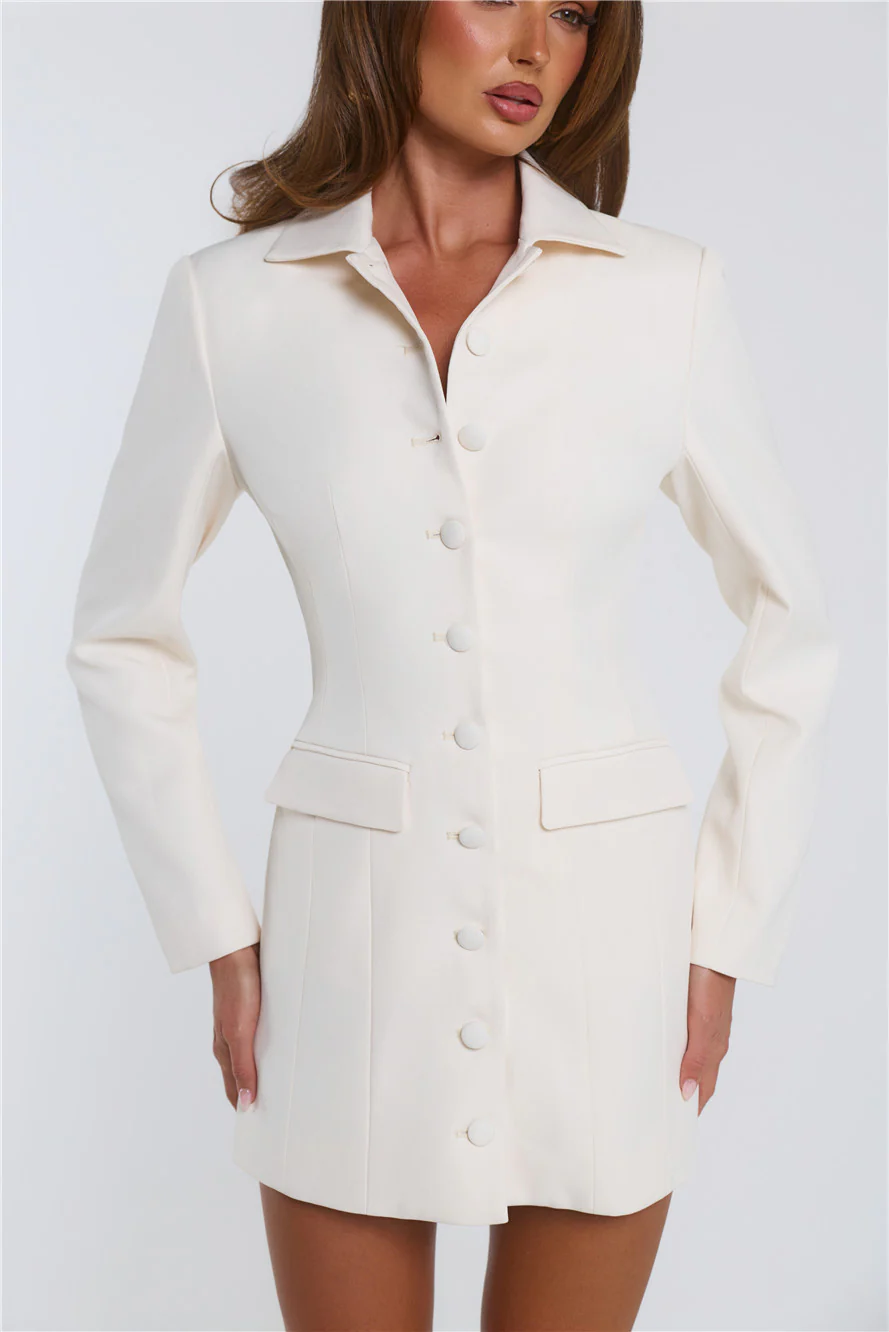Preppy Perfection Long Sleeve Tailored Mini Dress Cream