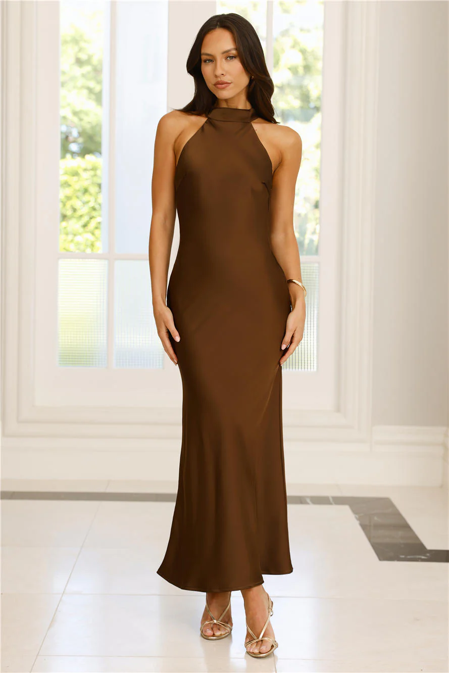 Icon Status Satin Maxi Dress Chocolate