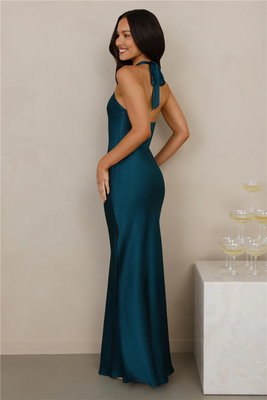 The Delilah Satin Halter Maxi Dress Teal