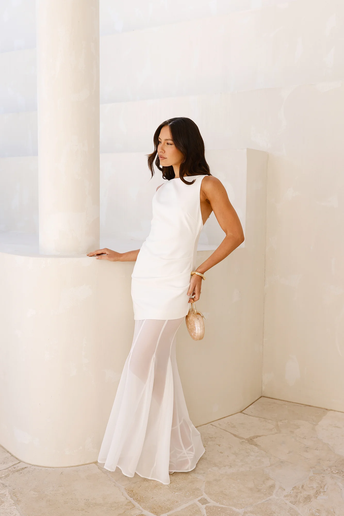 Modern Art Maxi Dress White