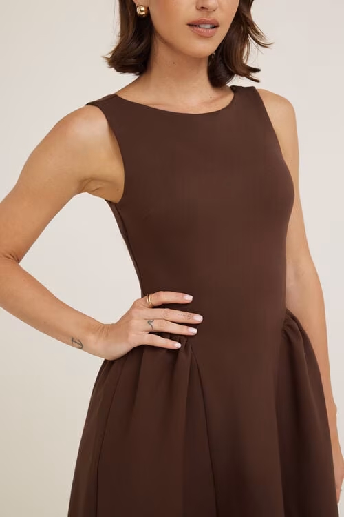 Iris Flared Ponte Maxi Dress-Bitter Chocolate Burgundy