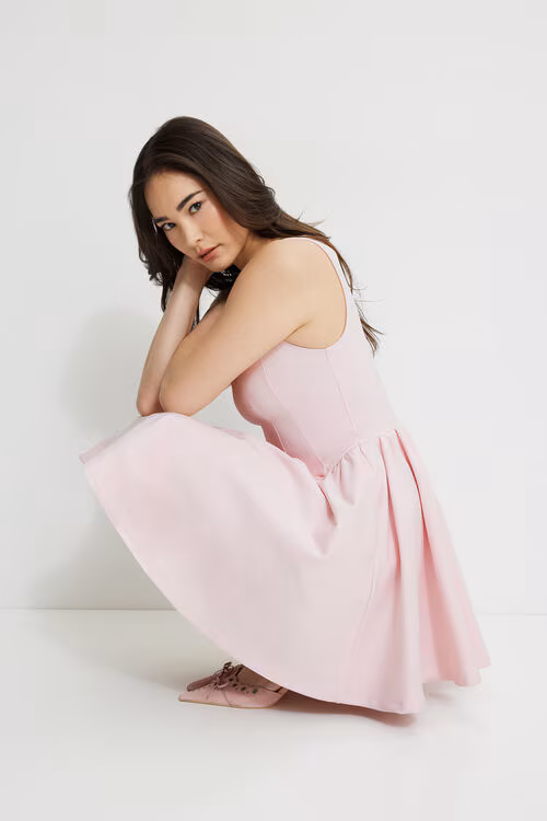 Kerina Flared Ponte Mini Dress-Pale Lilac