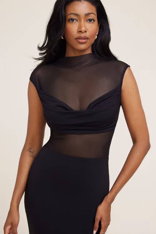 Sculpt Sheer Cowl Maxi Dress