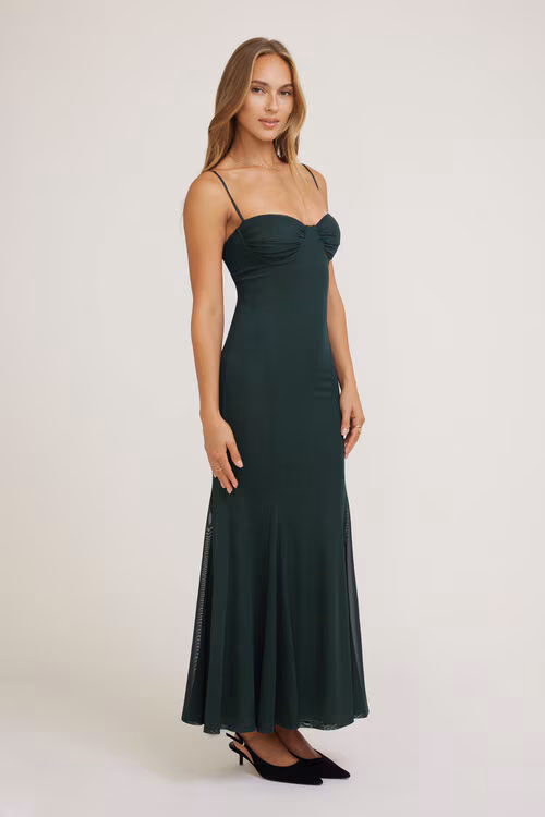 Monet Mesh Maxi Dress-Scarab Green