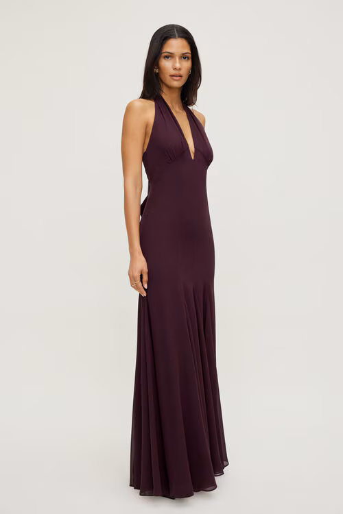Plunging Flared Maxi Dress