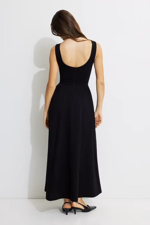 Iris Flared Ponte Maxi Dress-Jet Black
