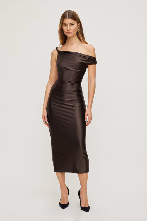 Jayde Stretch Satin Maxi Dress-Java Brown
