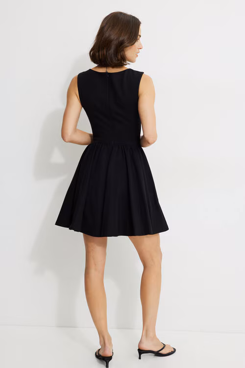 Kerina Flared Ponte Mini Dress-Jet Black