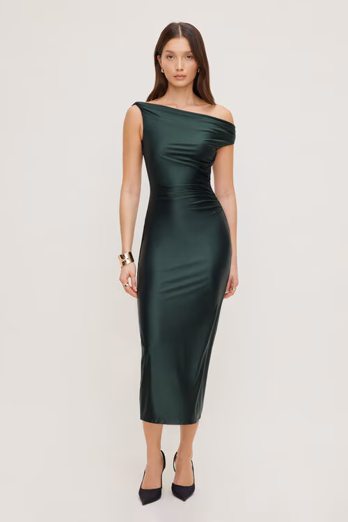 Jayde Stretch Satin Maxi Dress-Scarab Green