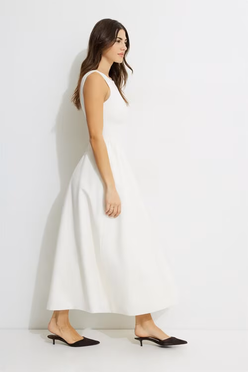 Iris Flared Ponte Maxi Dress-White