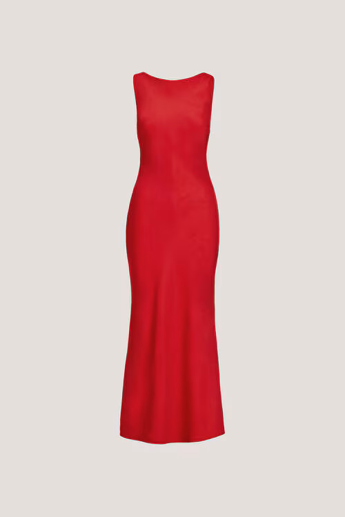 Nora Satin Maxi Slip Dress-Red
