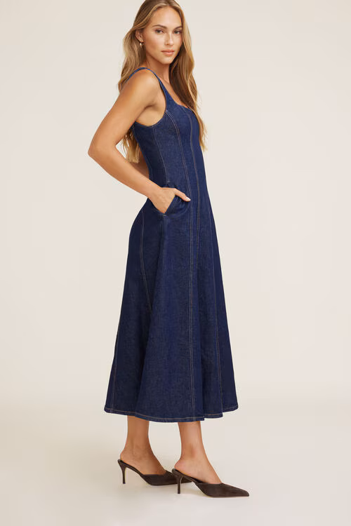 Flared Denim Maxi Dress