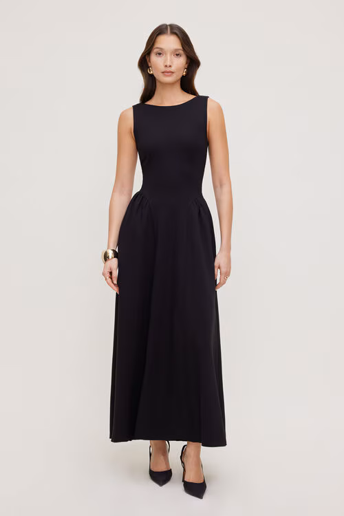 Iris Flared Ponte Maxi Dress-Jet Black