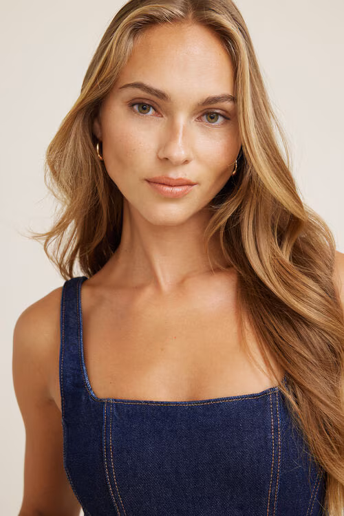 Flared Denim Maxi Dress