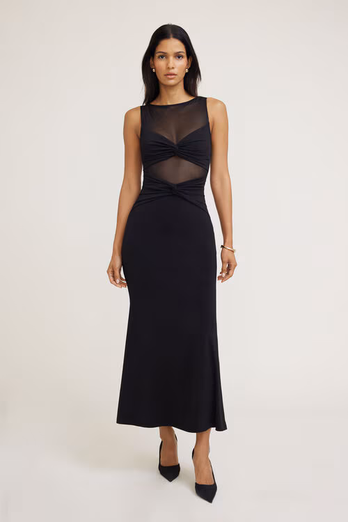 Sculpt Twisted Maxi Dress-Jet Black