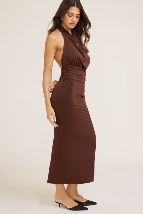 Sculpt Halter Cowl Neck Maxi Dress