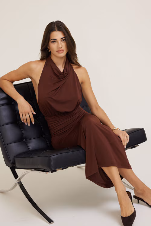 Sculpt Halter Cowl Neck Maxi Dress