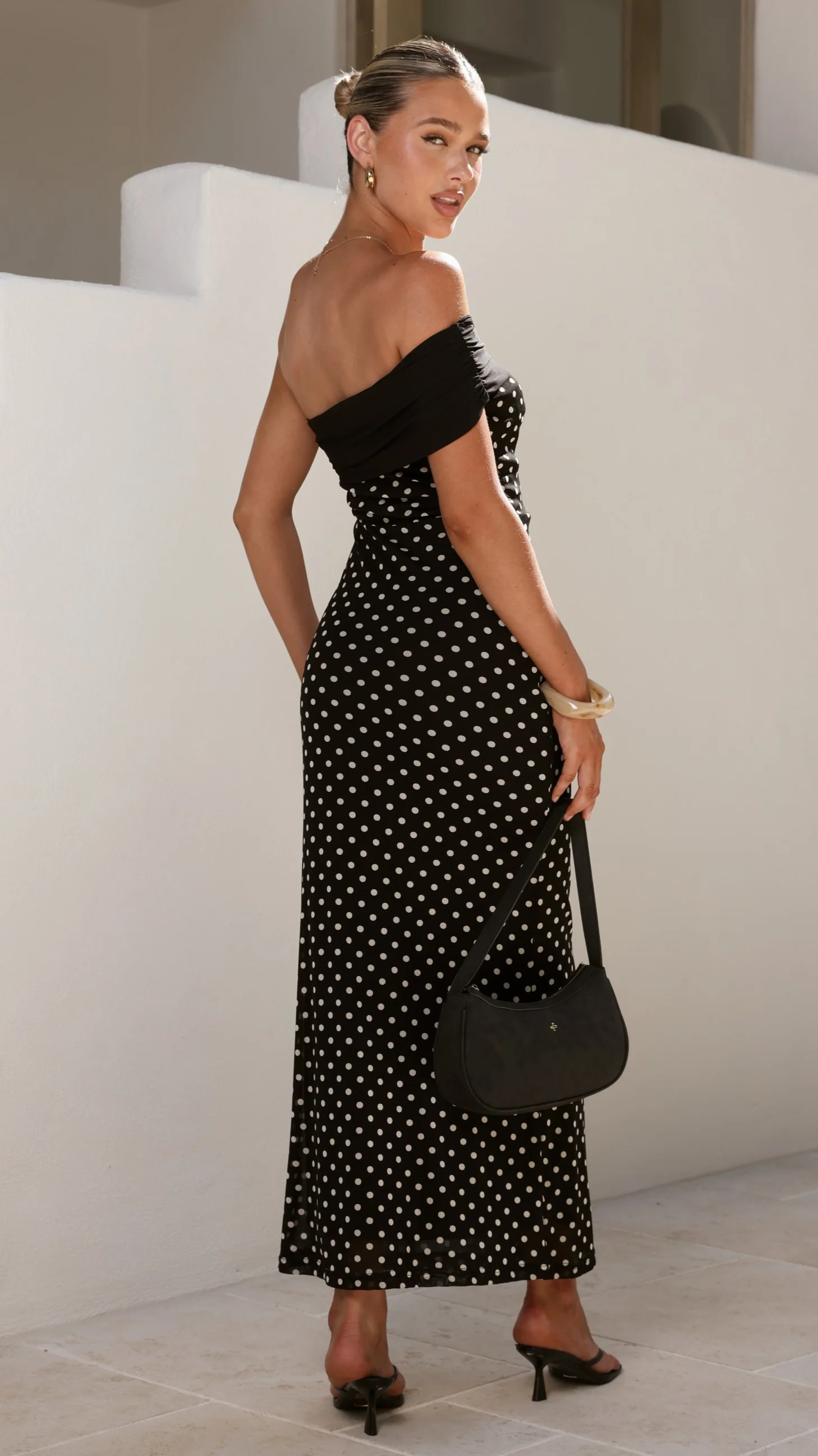 Ria Maxi Dress - Black/White Polka