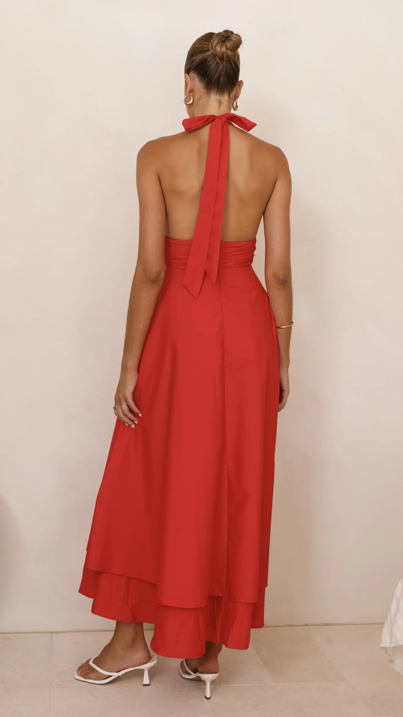 Kathy Halter Neck Maxi Dress - Red