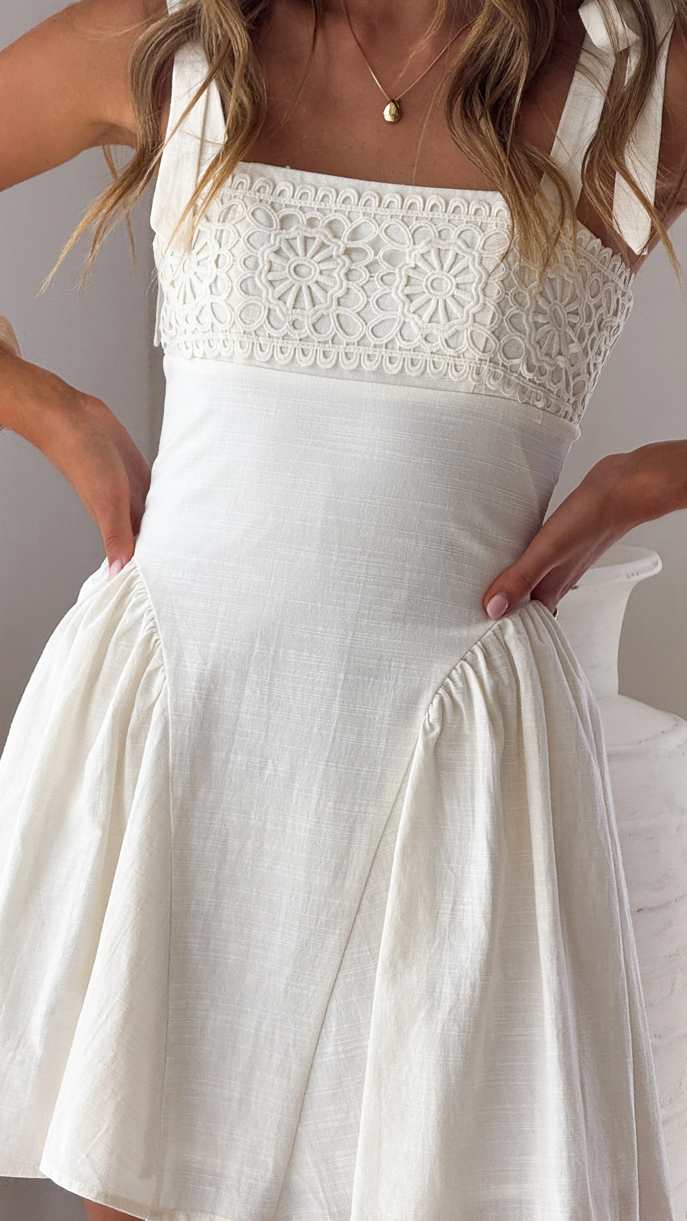 Nari Tie Strap Mini Dress - White