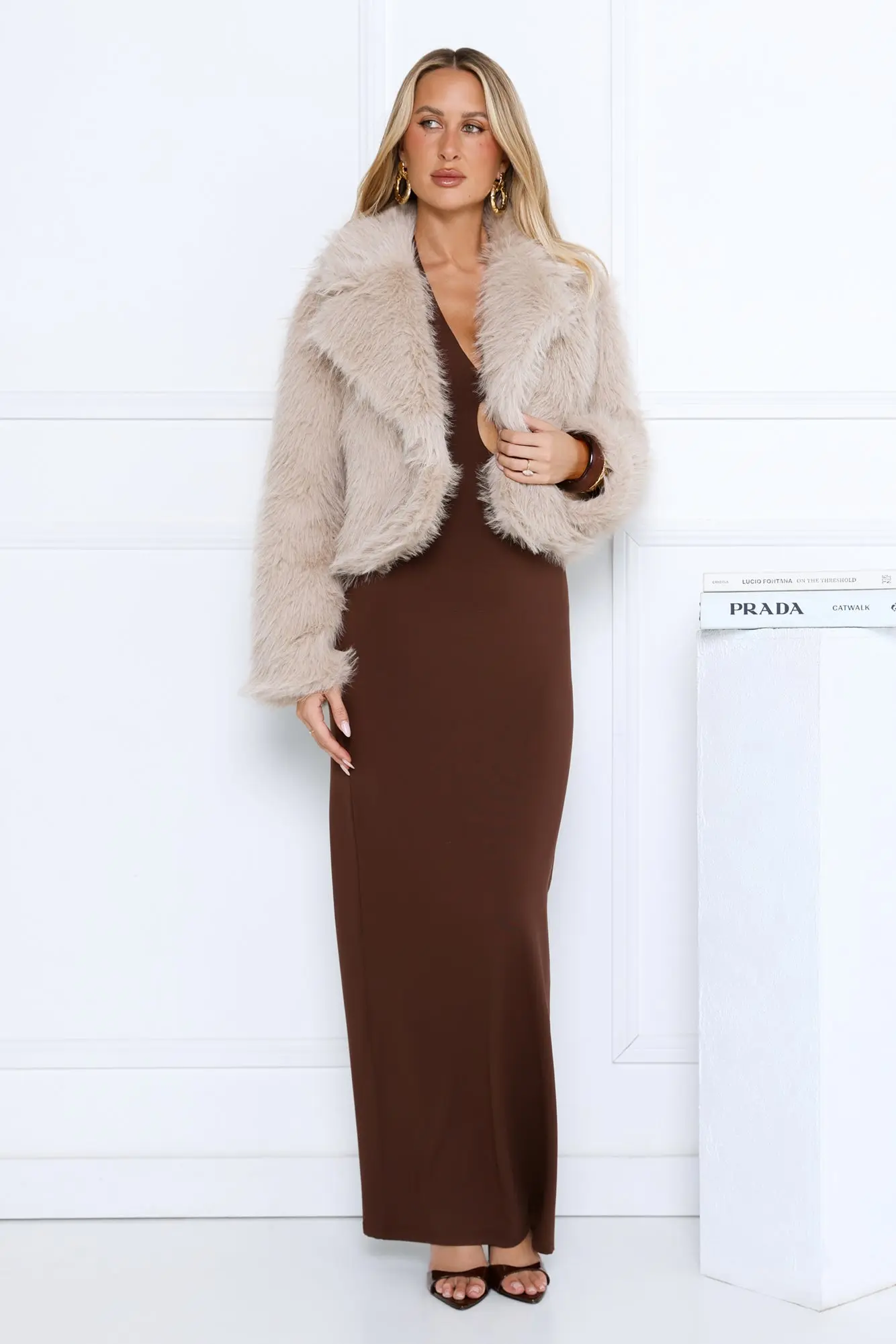 Night Spark Faux Fur Coat Beige