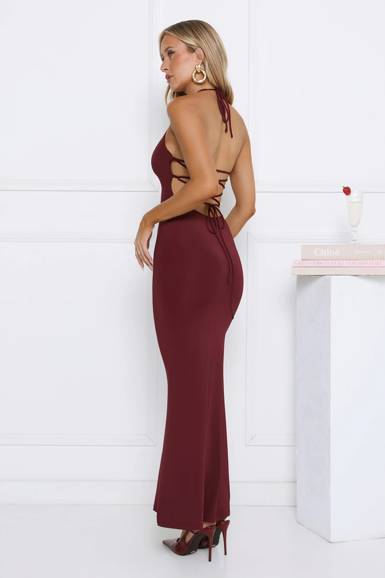 Hotter Now Halter Maxi Dress Wine