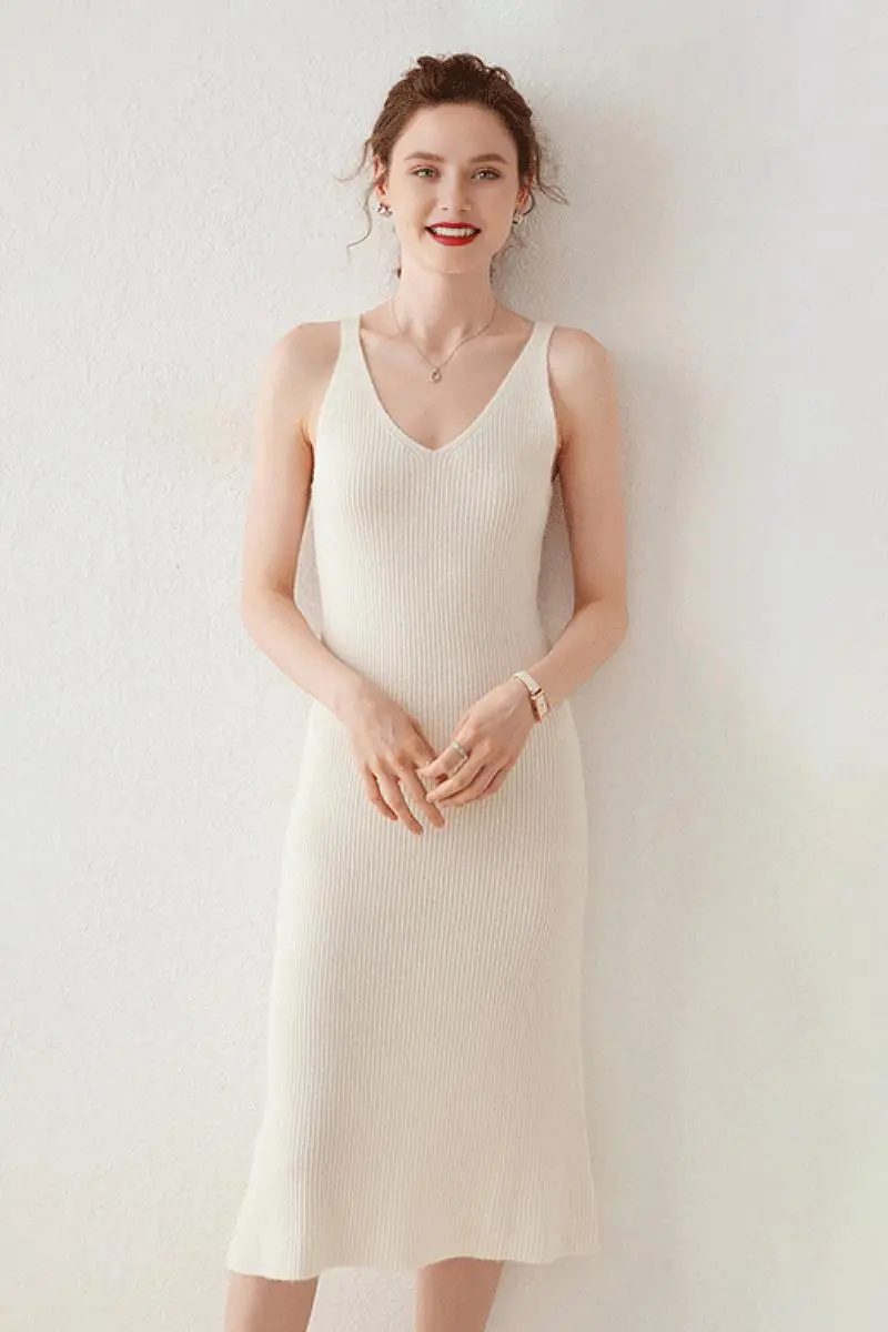 100 Cashmere Sleeveless Rib-Knit Midi Sweater Dress - HBQMJX