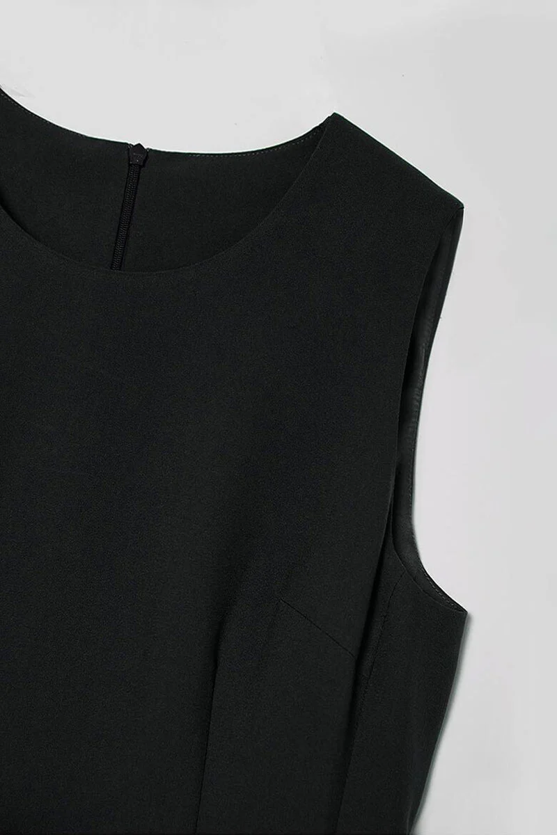 Black Crew-Neck A-Line Tank Midi Dress - HBQMJX