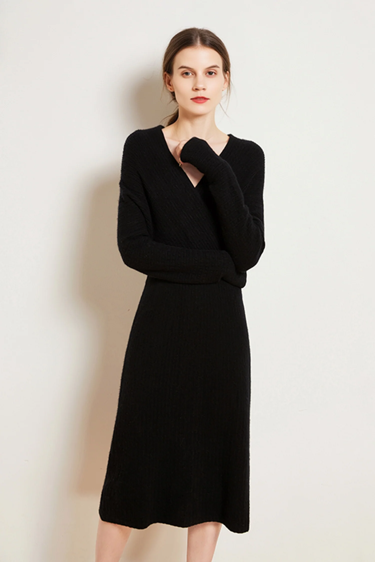 Ultrasoft Cashmere-Wool Long Sleeve Wrap Sweater Dress - HBQMJX