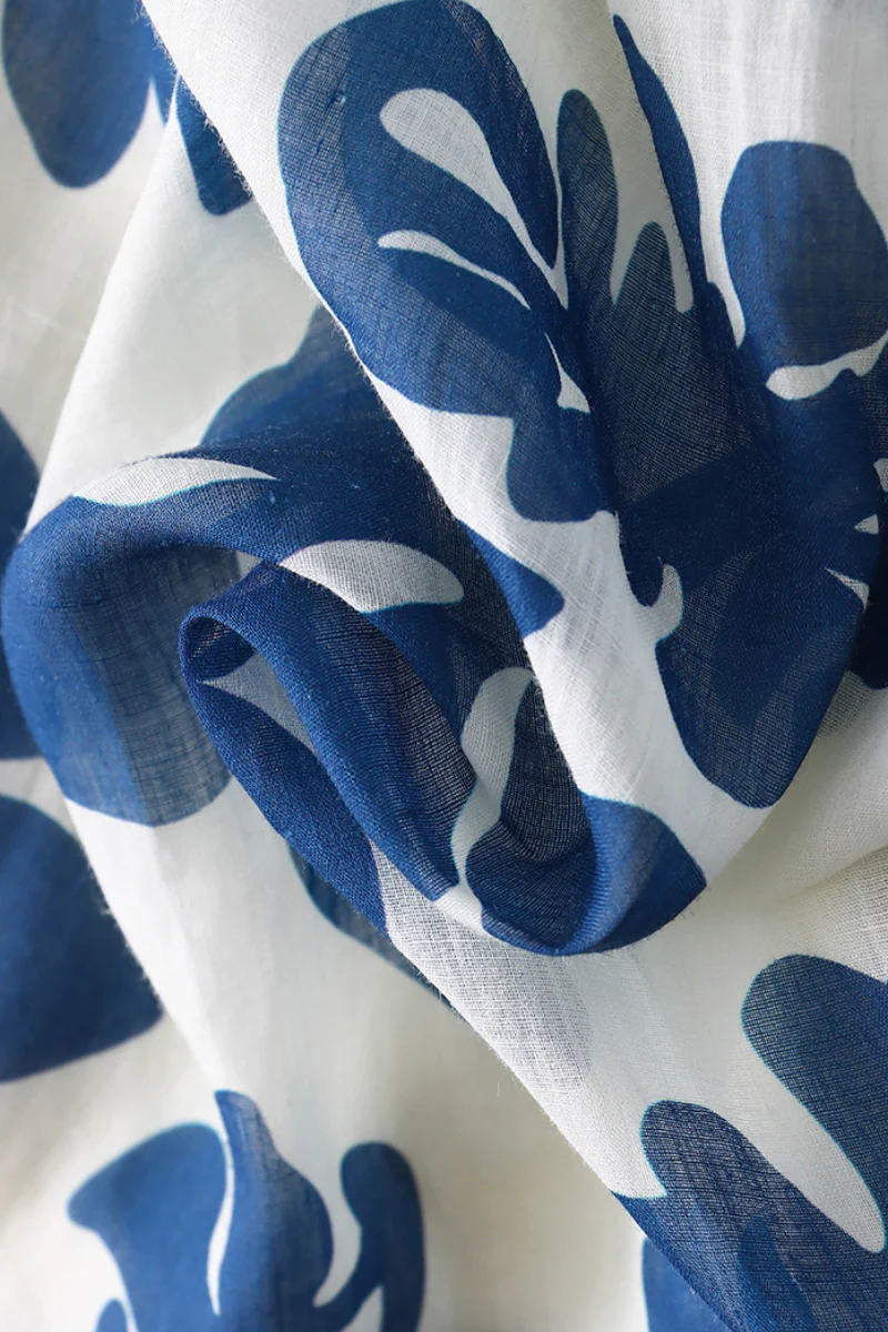 100% Linen Floral Fit & Flare Midi Dress with Pockets - HBQMJX